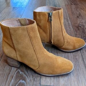 Madewell Bryce Suede Wood Stacked Heel Chelsea Boots Chestnut‎ Brown Booties 9.5